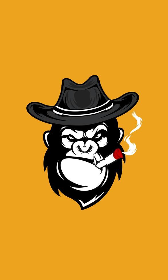 logotipo de gorila con sombrero de vaquero y cigarro vector