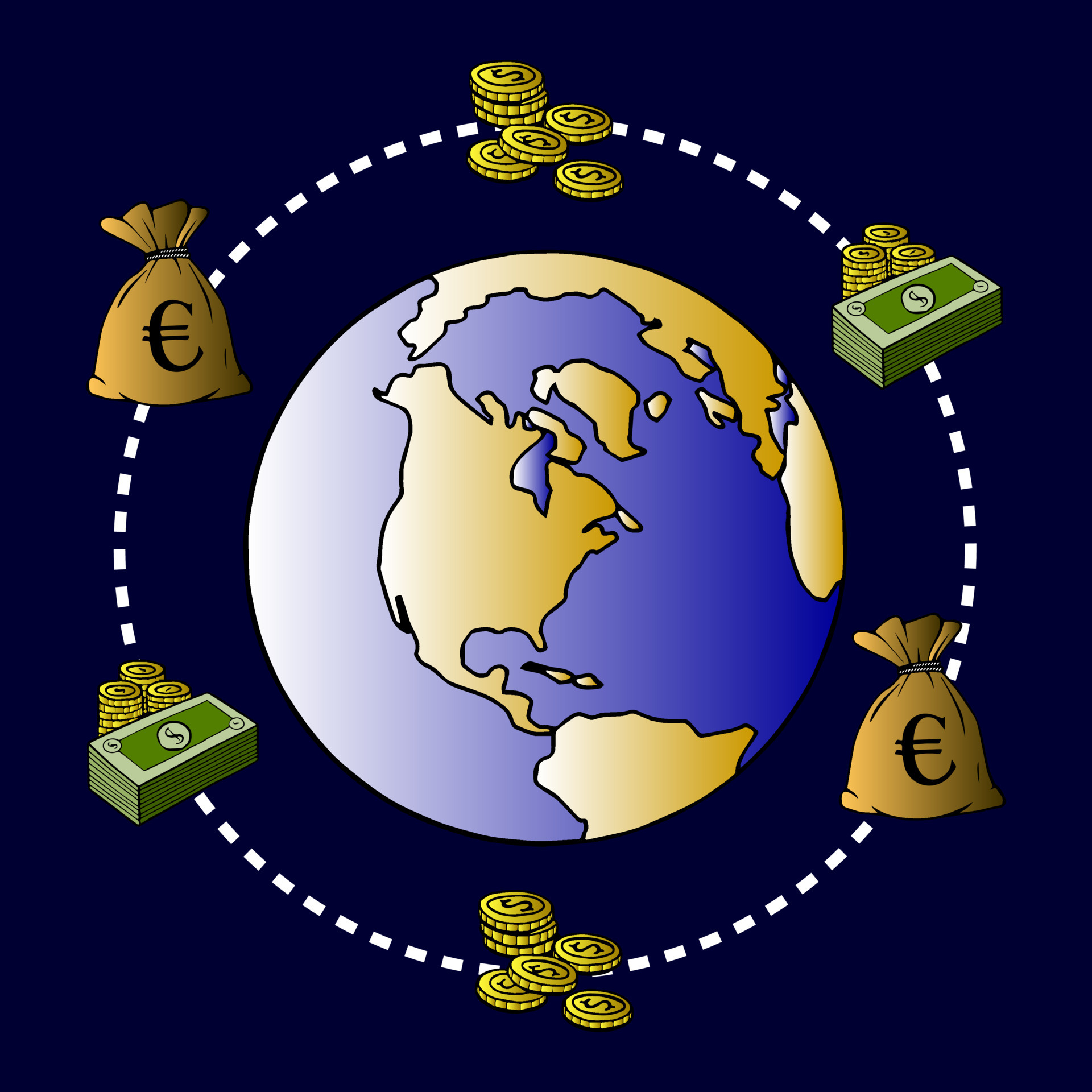 abstract illustration on the theme of the circulation of finance in the  world, the globe and money 4787189 Vector Art at Vecteezy