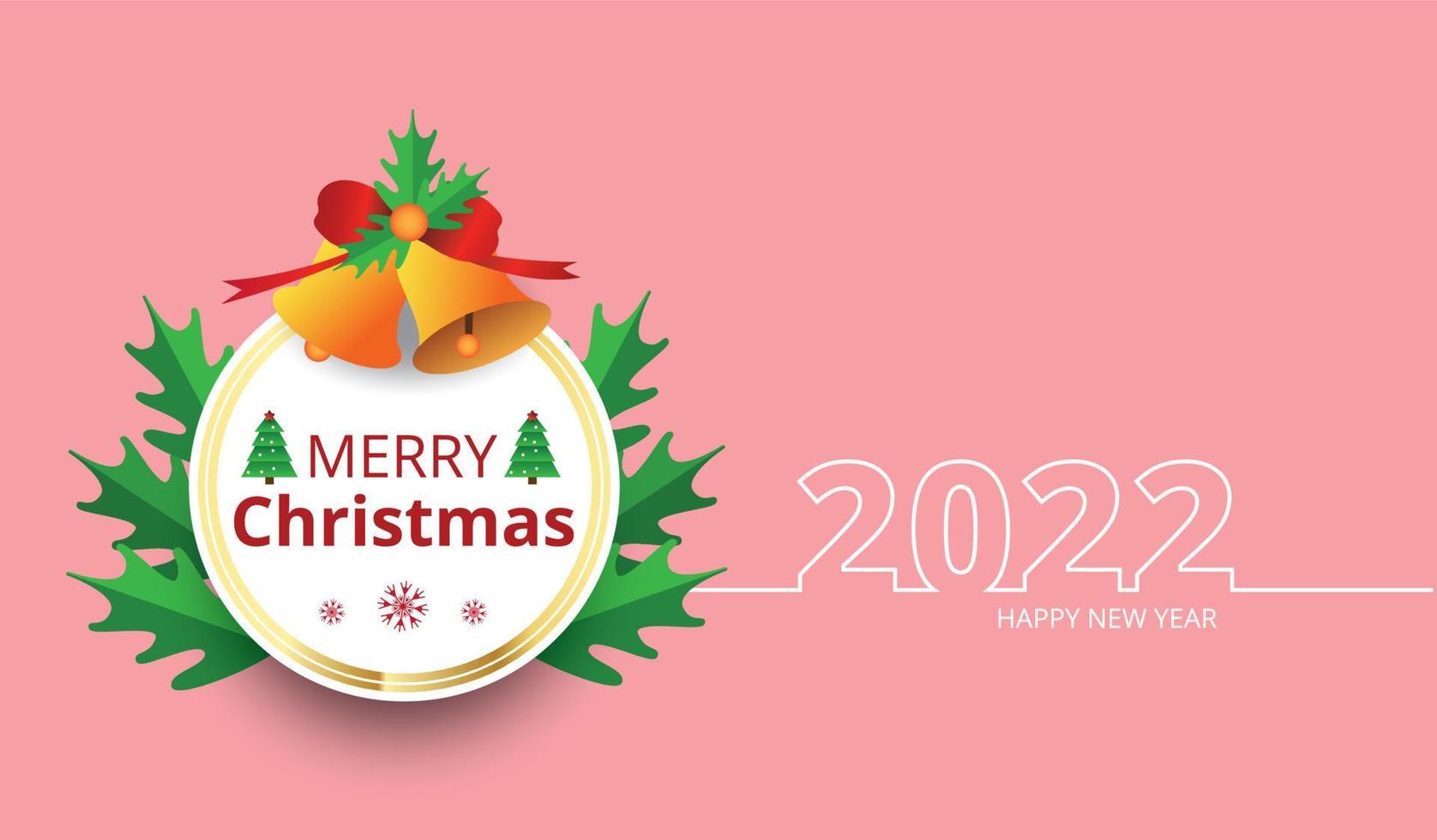 Merry Christmas frame on red with stars and happy new year 2022, vector design.