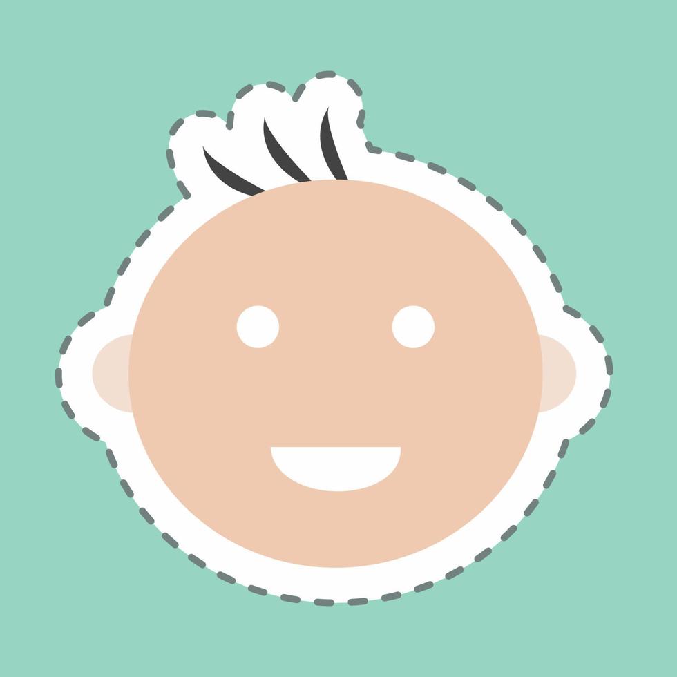 Pegatina bebé sonriente, corte de línea - ilustración simple vector