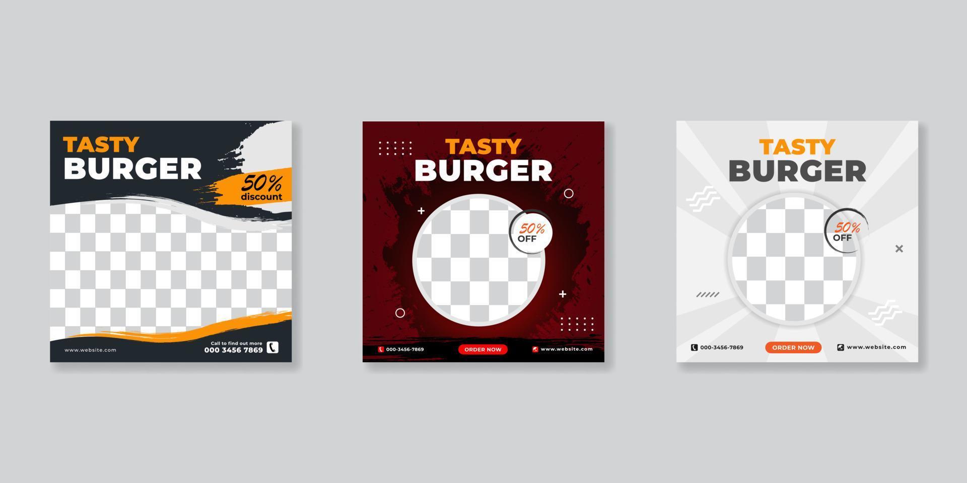 Food social media banners post template set vector
