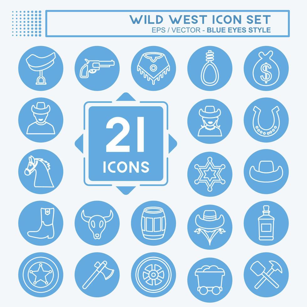 conjunto de iconos del salvaje oeste - estilo de ojos azules - ilustración simple, bueno para impresiones, anuncios, etc. vector