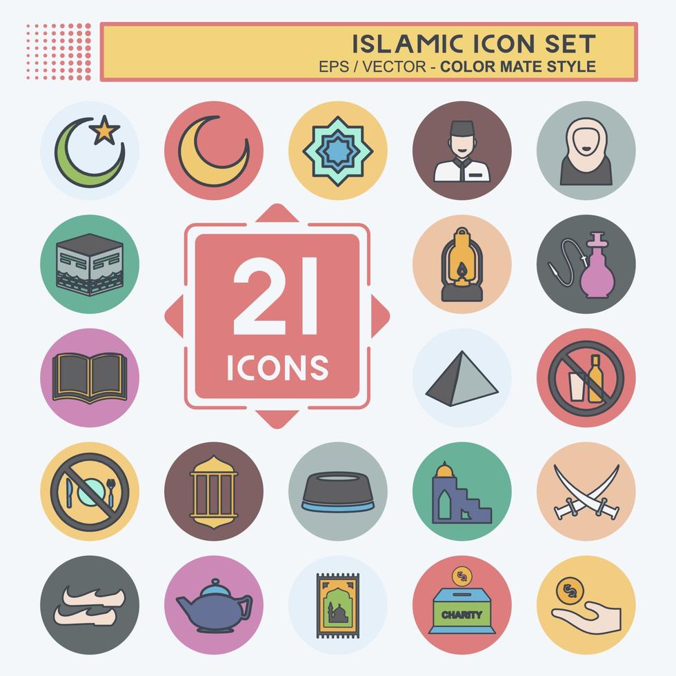 Icon Set Islamic - Color Mate Style - Simple illustration vector