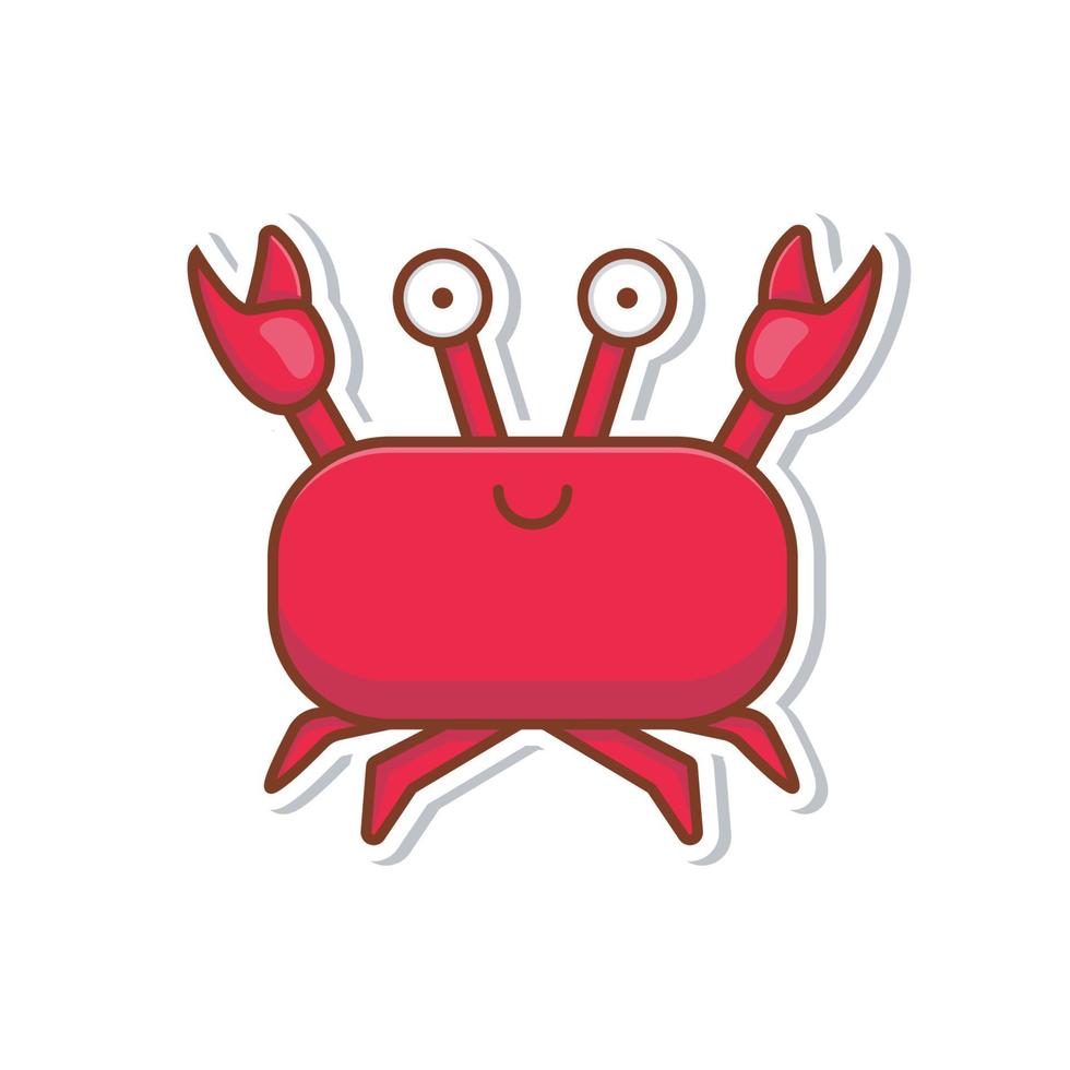 Ilustración de estilo de etiqueta de dibujos animados de cangrejo rojo lindo, diseño plano colorido vector