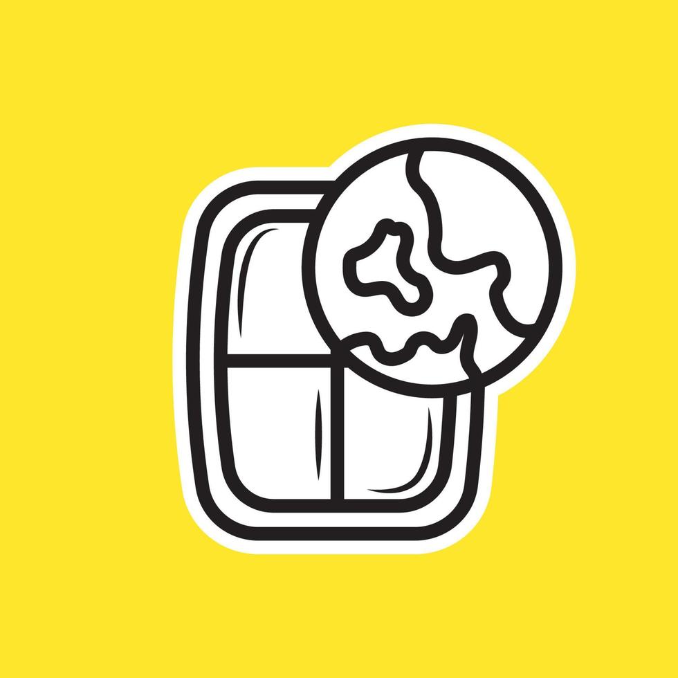 flat world window illustration, sticker style simple vector