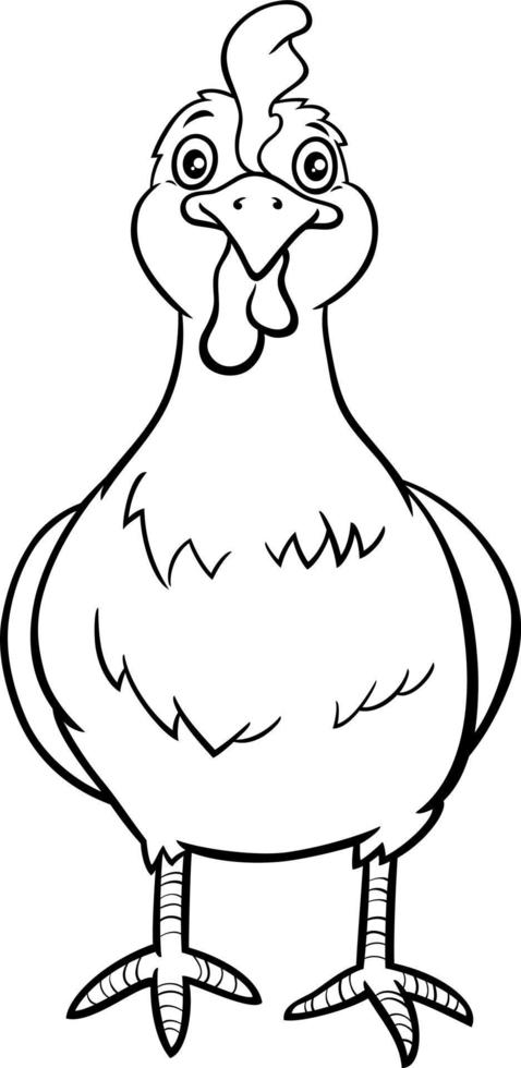 cartoon hen or chicken bird farm animal coloring book page vector