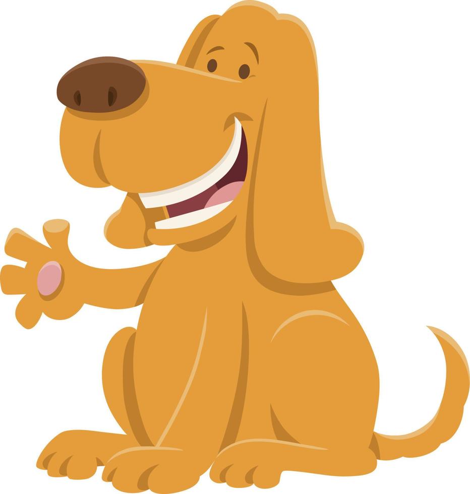 personaje animal de perro feliz de dibujos animados agitando vector