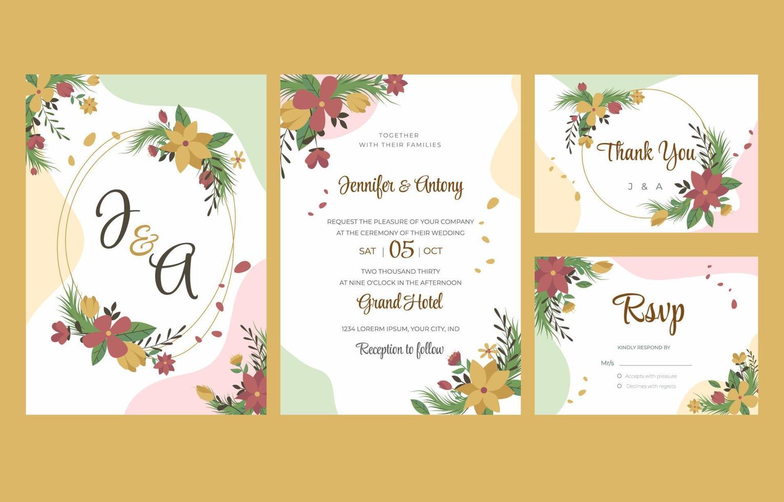 conjunto de invitación de boda floral vector