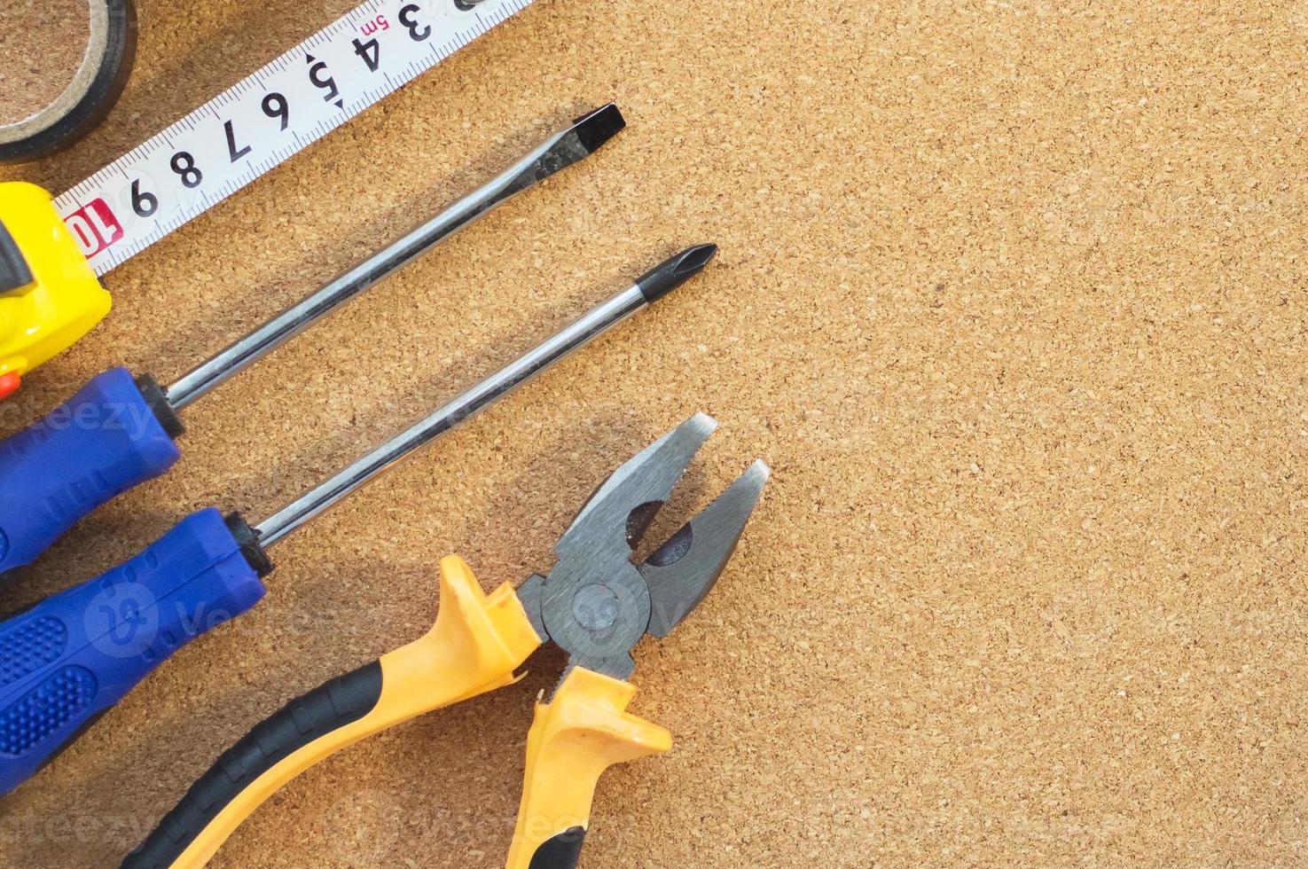 Men's work. The repair tools are on the table. The concept of housework, workshop. photo