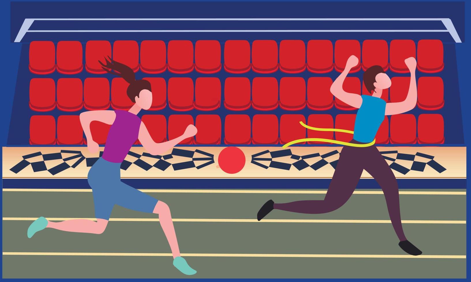 Stadium without spectators. Running athletes women. vector