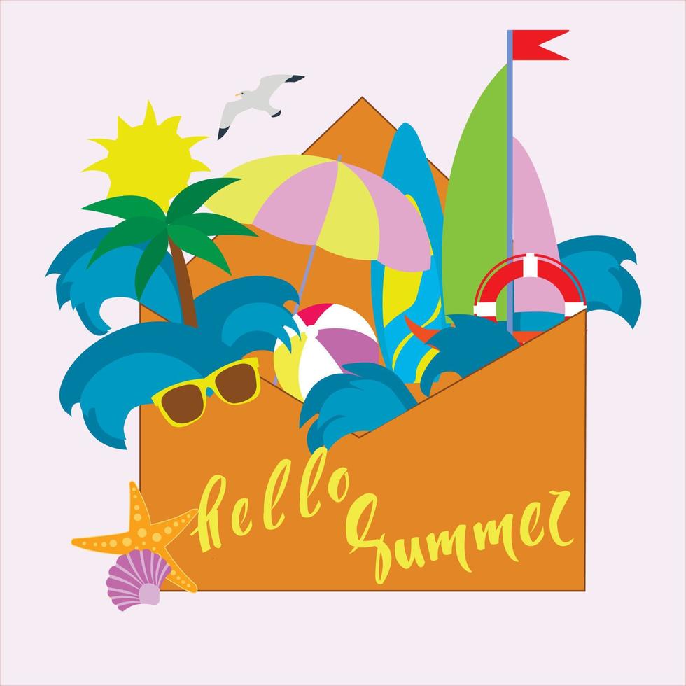 conjunto de verano. saludos tarjeta de felicitación de verano. vector