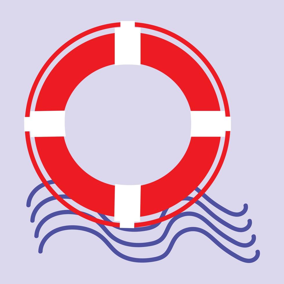 Lifebuoy with sea waves.White lifebuoy with rope.Isolated veterinary illustration. vector