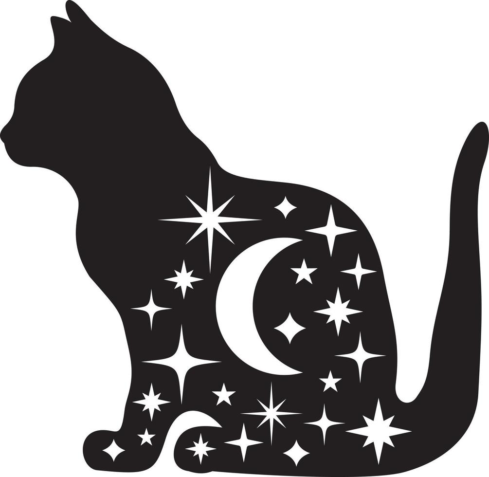 Celestial cat silhouette vector