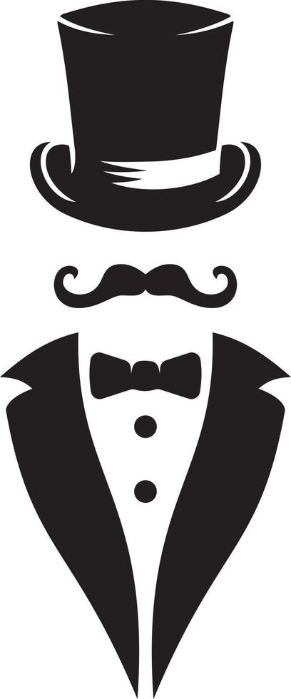 esmoquin, sombrero de copa y bigote vector