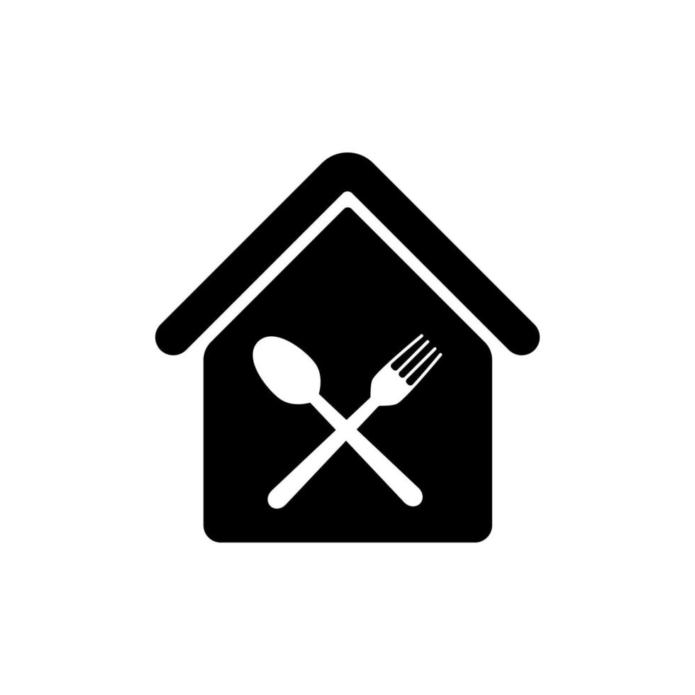 Fork and spoon cutlery inside house icon vector