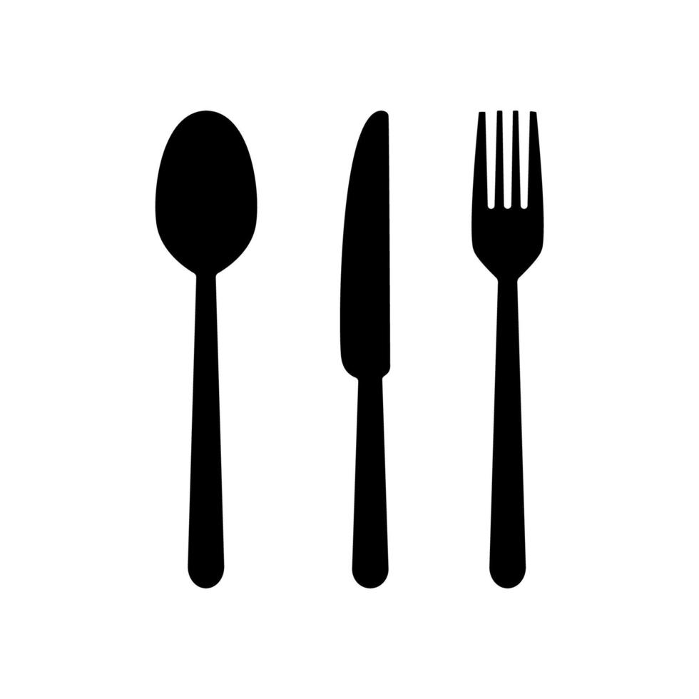 tenedor, cuchillo, cuchara, vector, icono vector