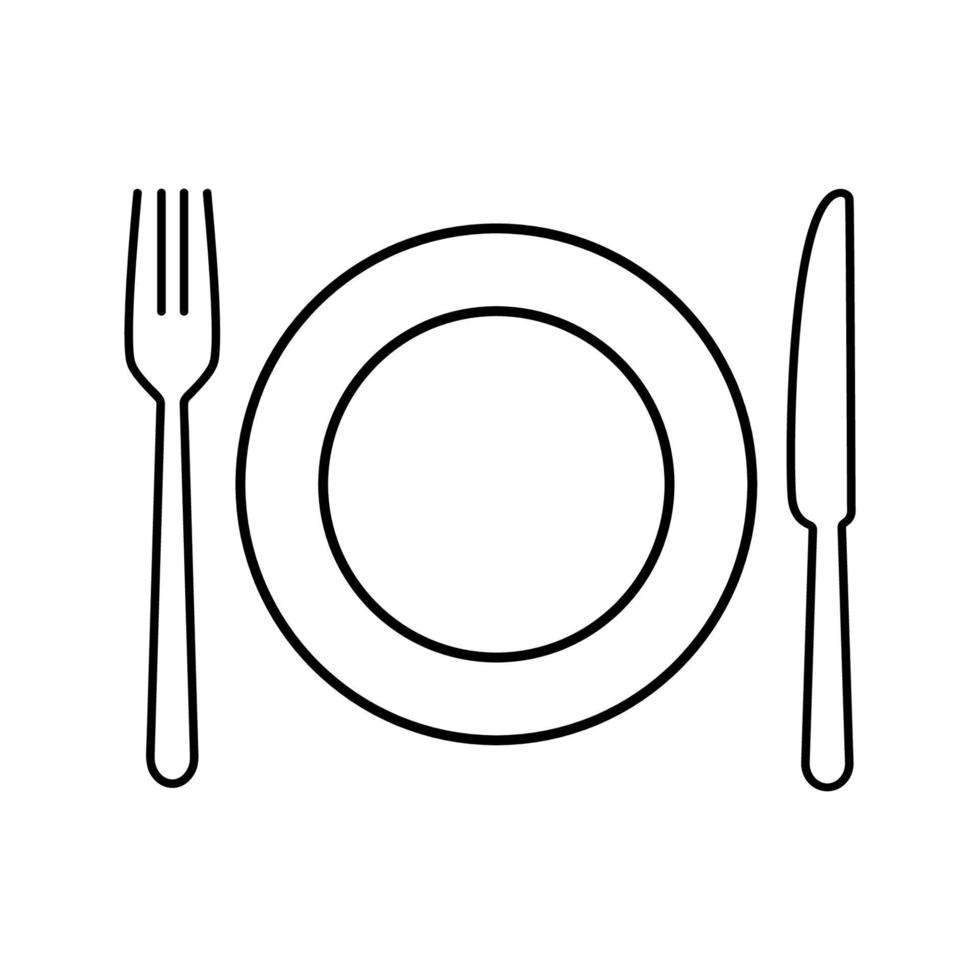 icono de plato, tenedor y cuchillo vector