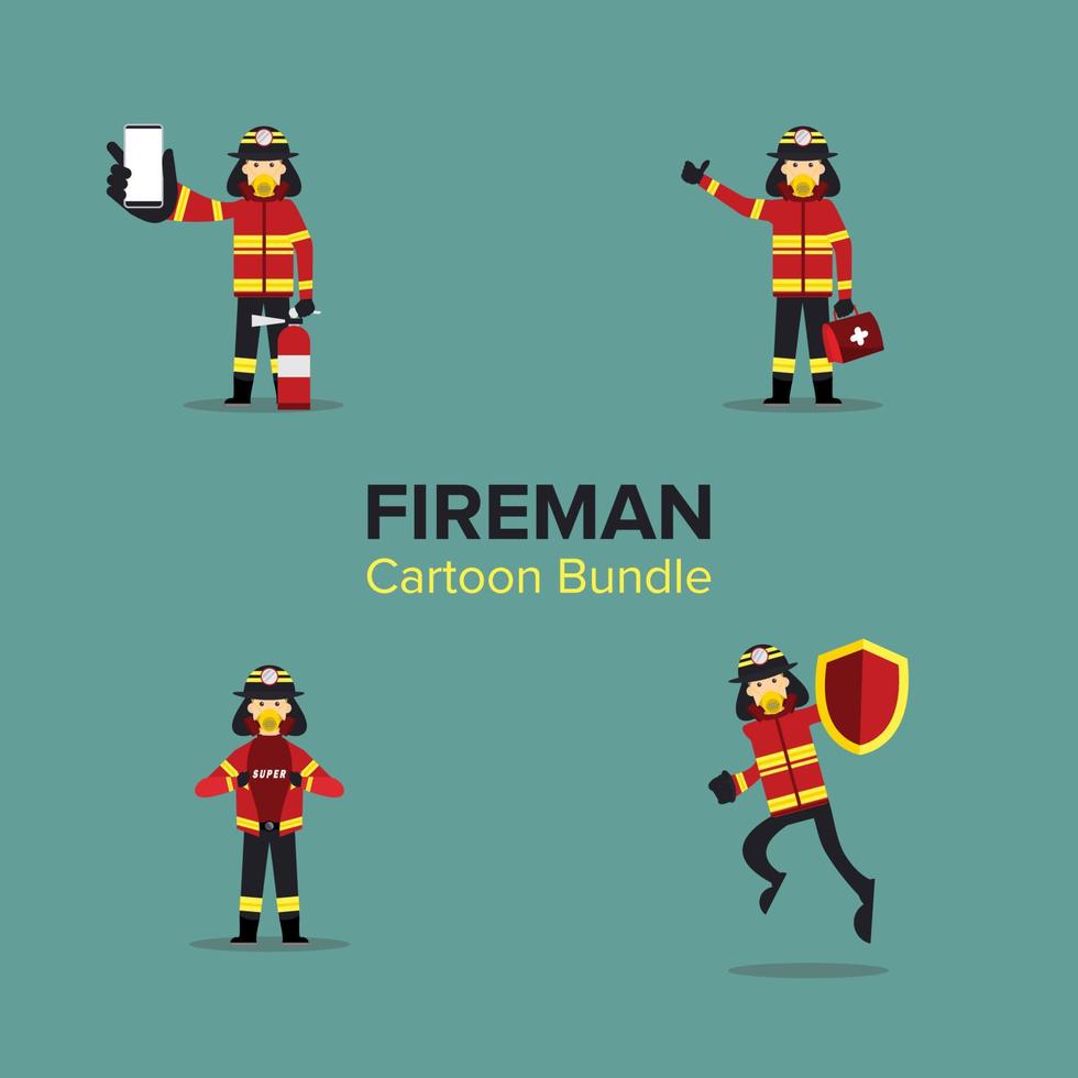 Cartoon Batch of Fireman . Bundle. Set vector