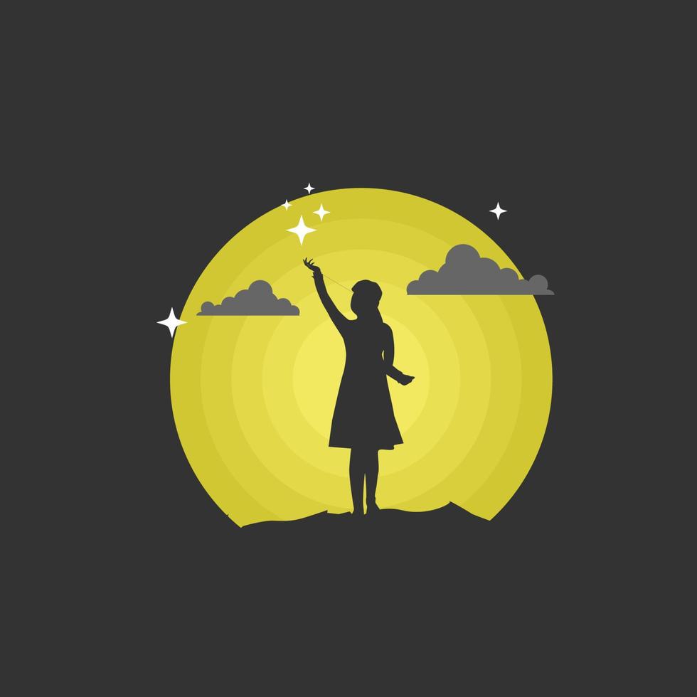 Girl reach dream. star. silhouette vector