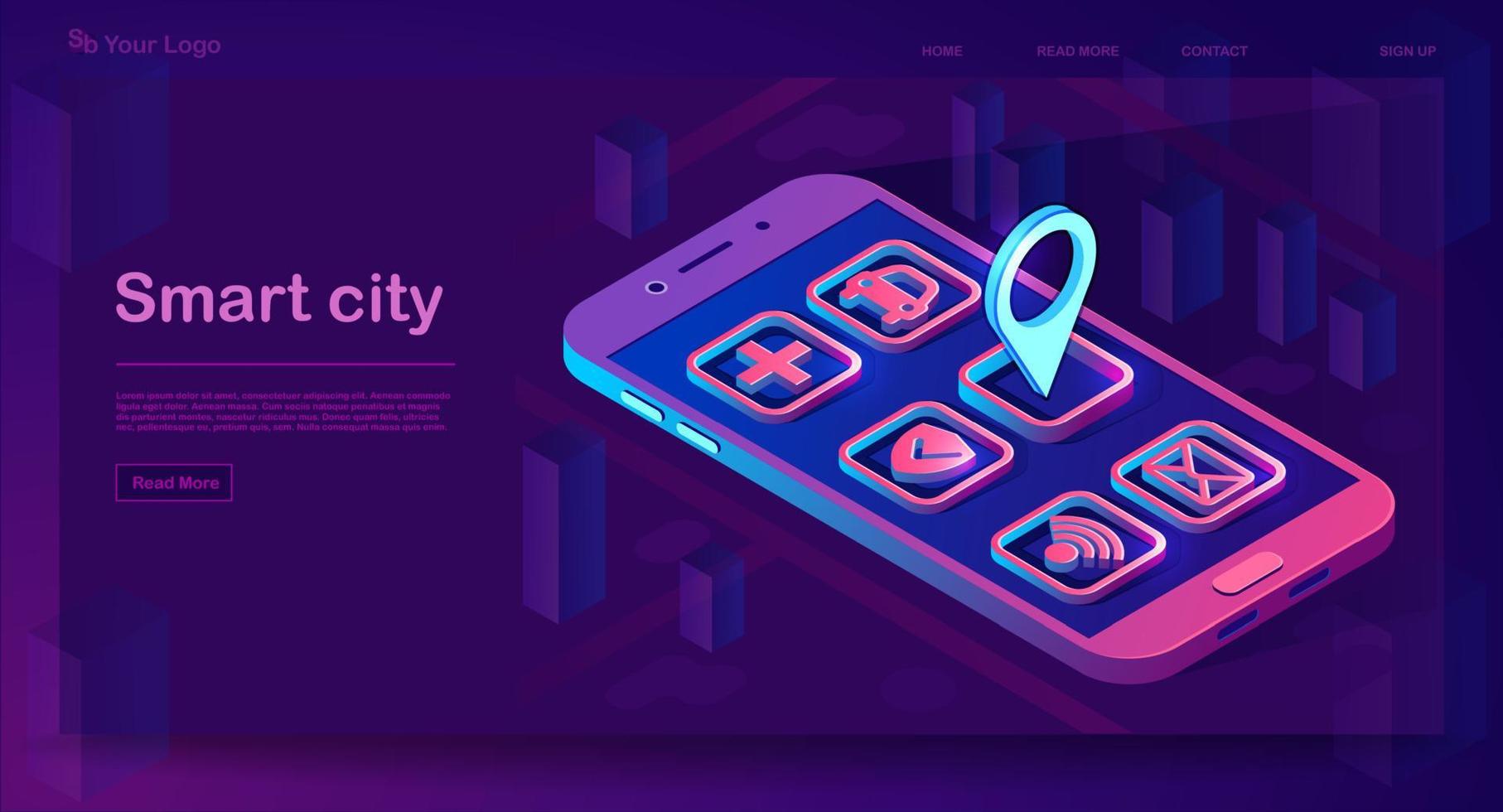 Smart city app isometric banner vector