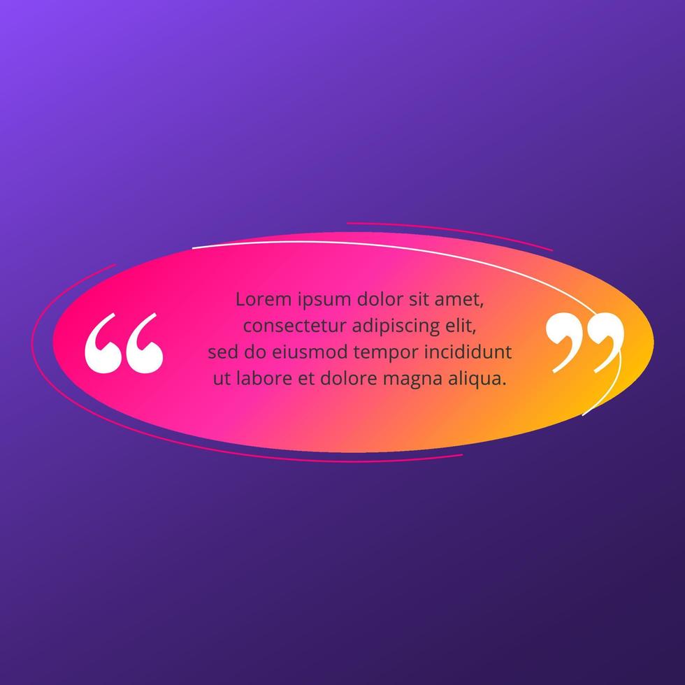 Quote blank frame vector template. Pink and yellow gradient speech bubble. Quotation, citation text box design. Oval empty textbox background for message, comment, note