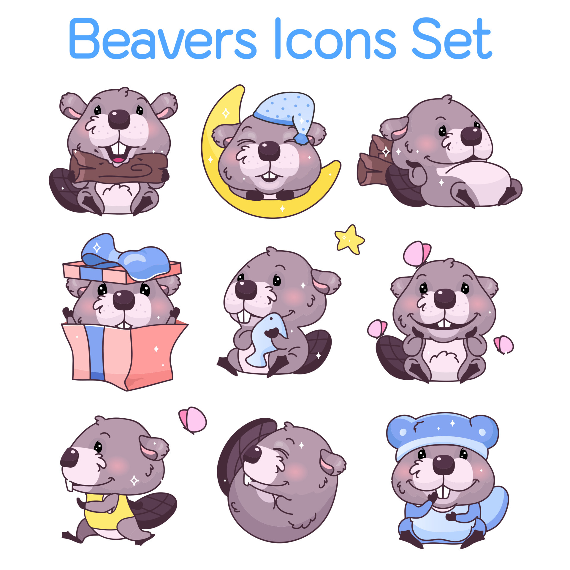 Cute beavers kawaii cartoon characters icons set. Adorable, happy and funny animal in different poses, emotions isolated sticker, patch. Anime baby beavers vector emoji on white background 4794031 Vector Art at Vecteezy Cute beavers kawaii cartoon characters icons set. Adorable, happy and funny animal in different poses, emotions isolated sticker, patch. Anime baby beavers vector emoji on white background 4794031 Vector Art at Vecteezy