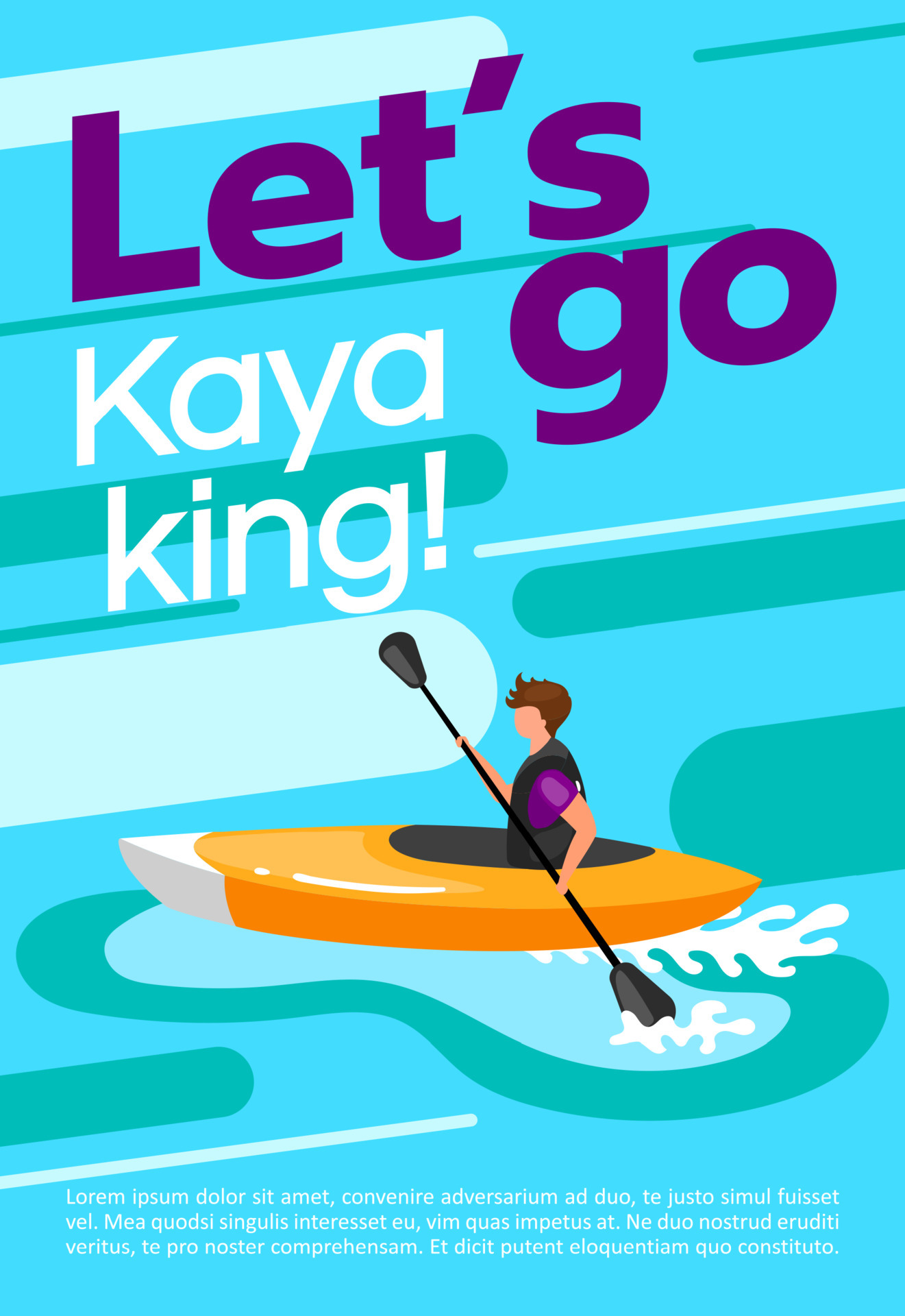 Lets go kayaking poster vector template. Extreme watersport. Brochure Lets go kayaking poster vector template. Extreme watersport. Brochure