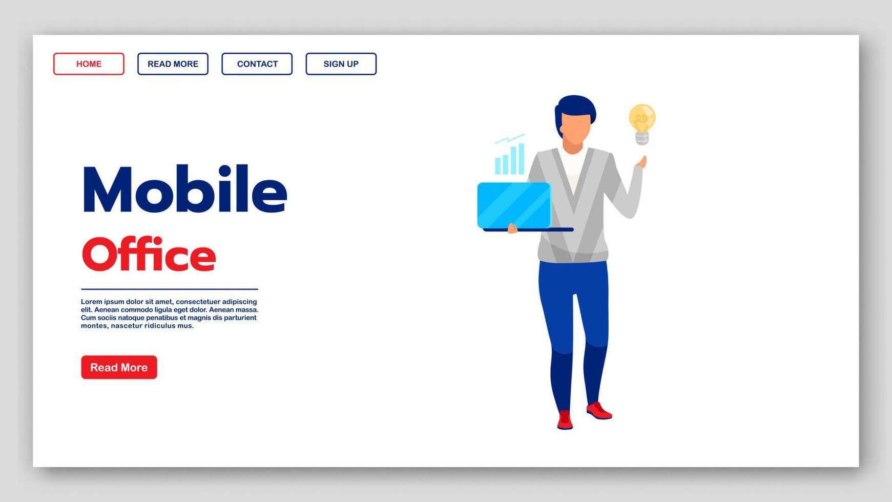 Mobile office landing page vector template. Financial analysis website interface idea with flat illustrations. Business analytics homepage layout. Market research web banner, webpage cartoon concept