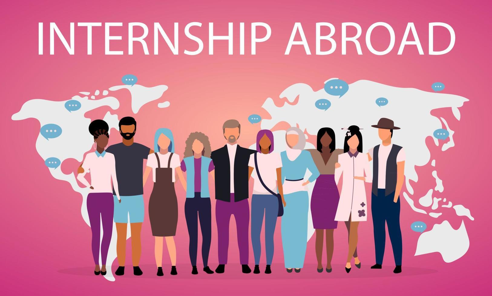 Internship abroad poster vector template. Students exchange program