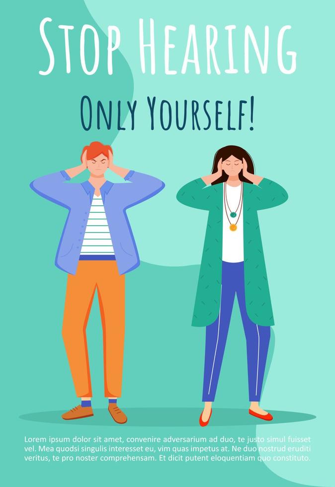 Stop hearing only yourself poster vector template. Misunderstandment in family, couples brochure, cover, booklet page concept design with flat illustrations. Advertising flyer, banner layout idea