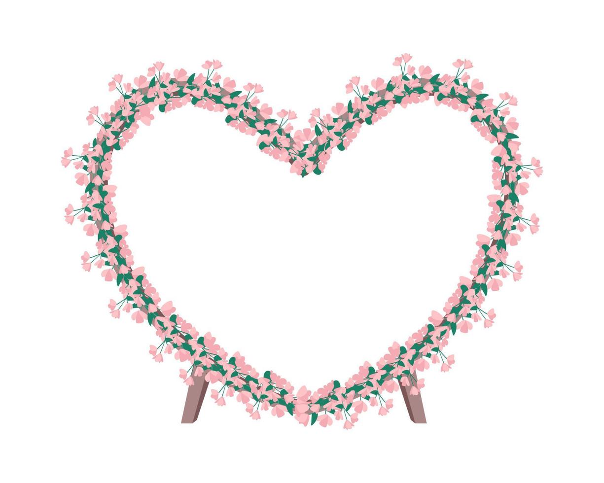 puerta de flores en forma de corazón rosa objeto vectorial de color semi plano vector