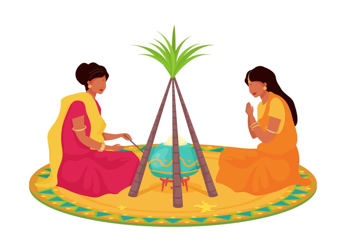 Mujer en sari tradicional en caracteres vectoriales de color semi plano de vacaciones vector