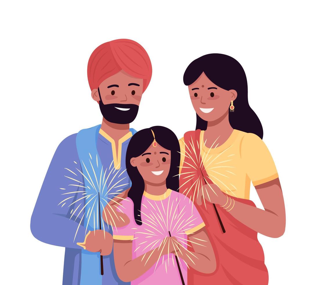 Happy family with lights semi flat color vector characters