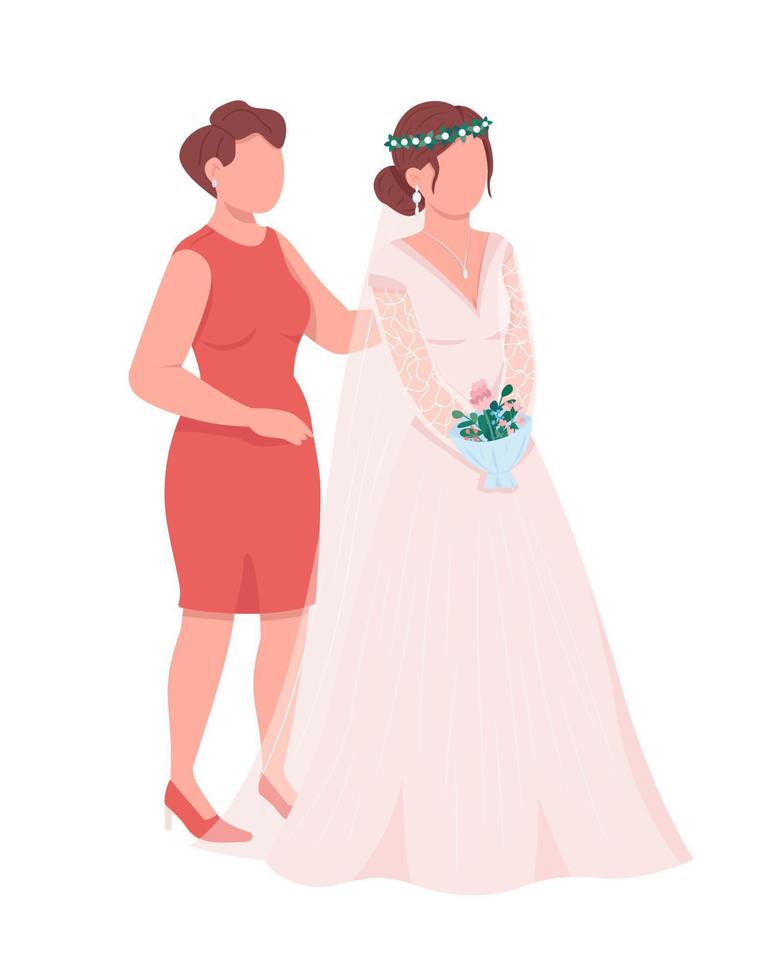 Elegant bride with mother semi flat color vector character