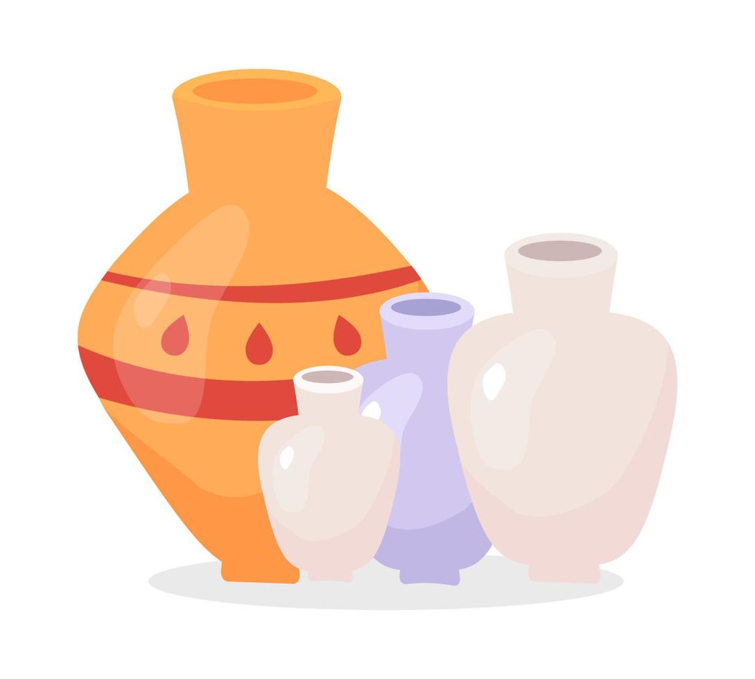 Ornamental vibrant vases semi flat color vector objects