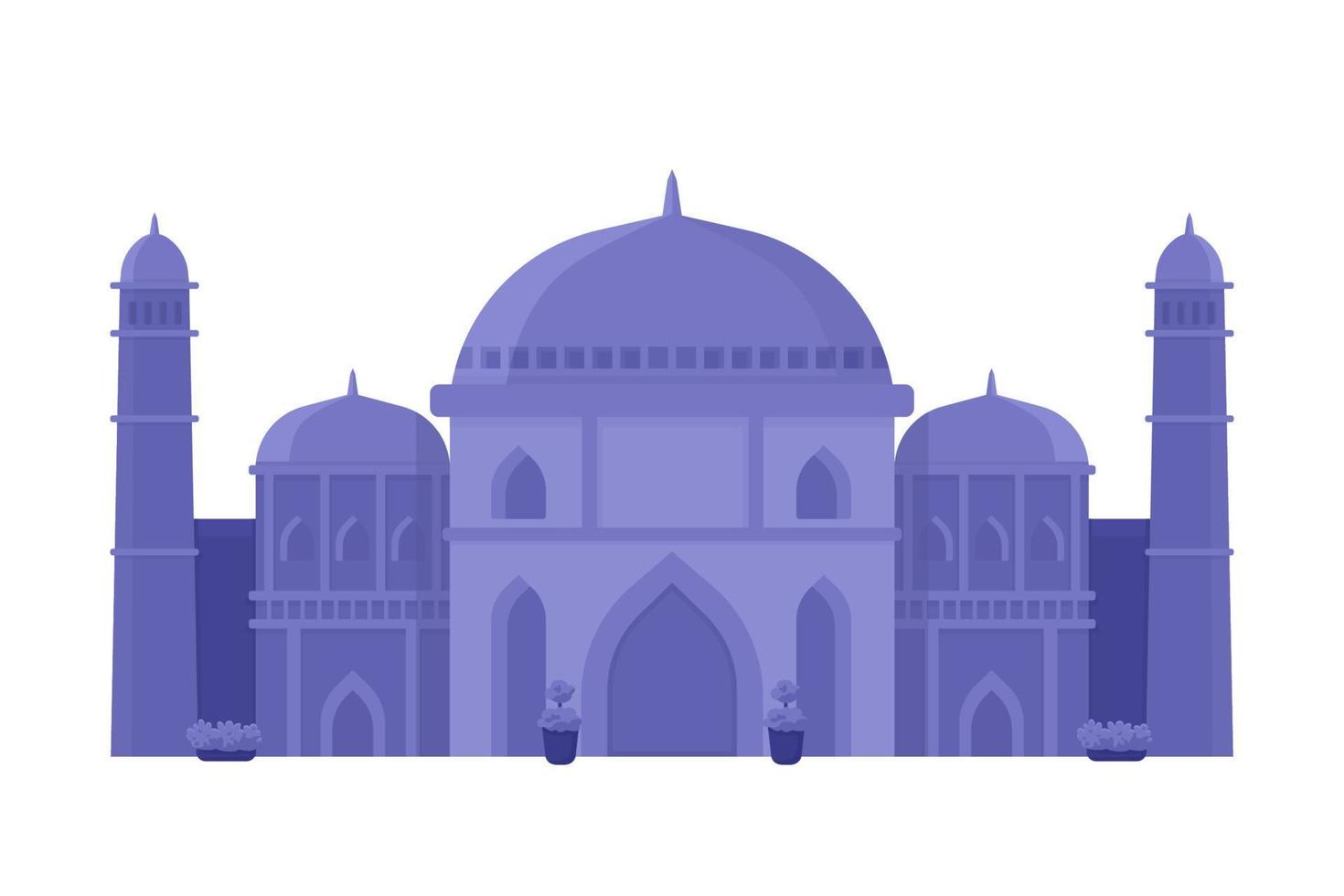 Mezquita monocromática azul objeto vectorial de color semi plano vector