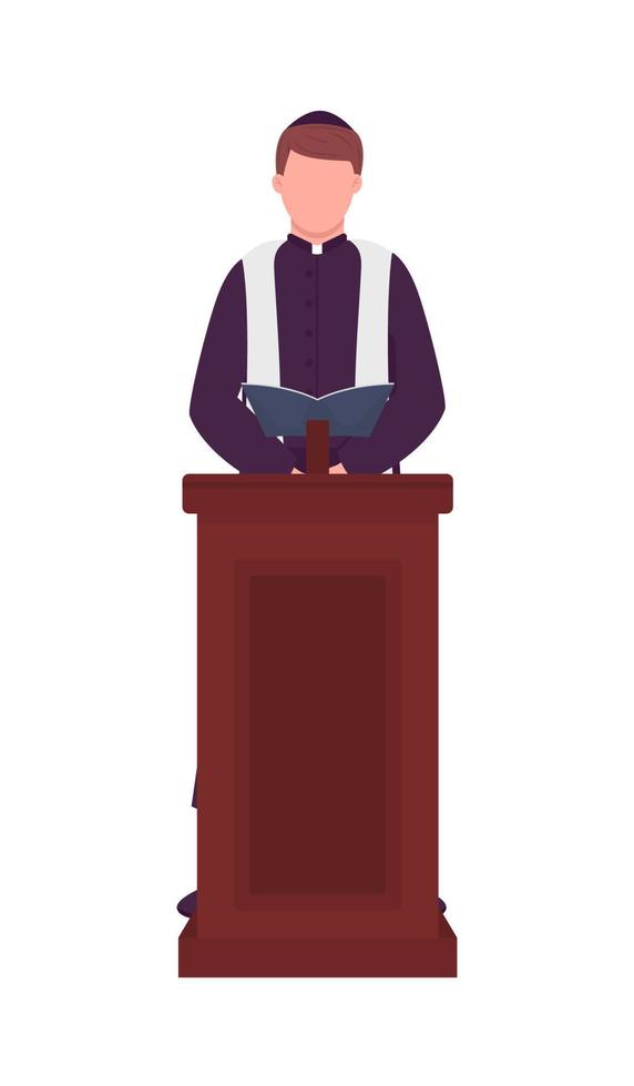 Priest read bible at stand semi flat color vector character