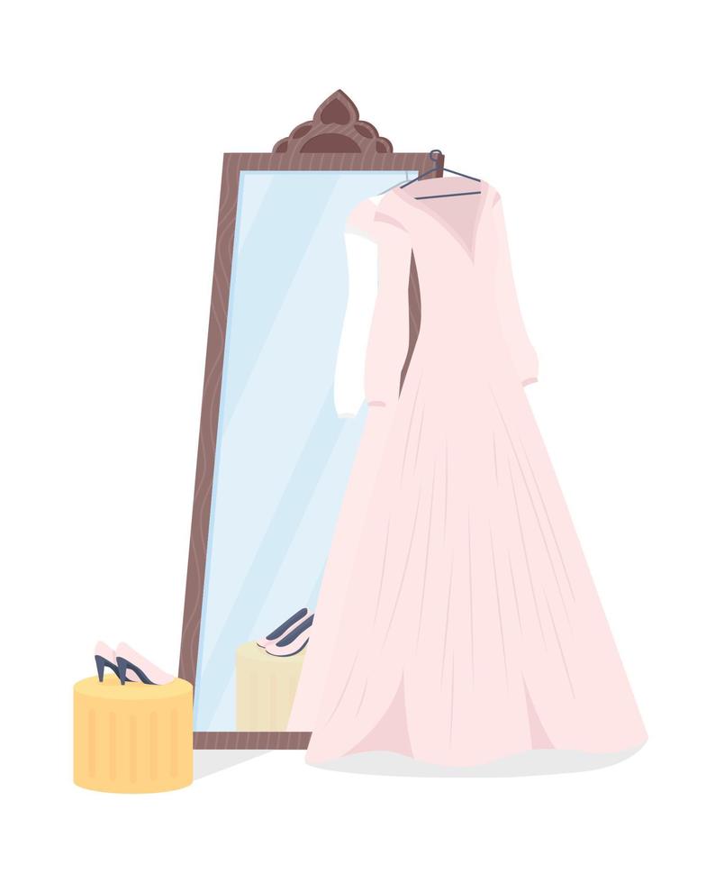 Espejo de pie con vestido de novia objeto vectorial de color semi plano vector
