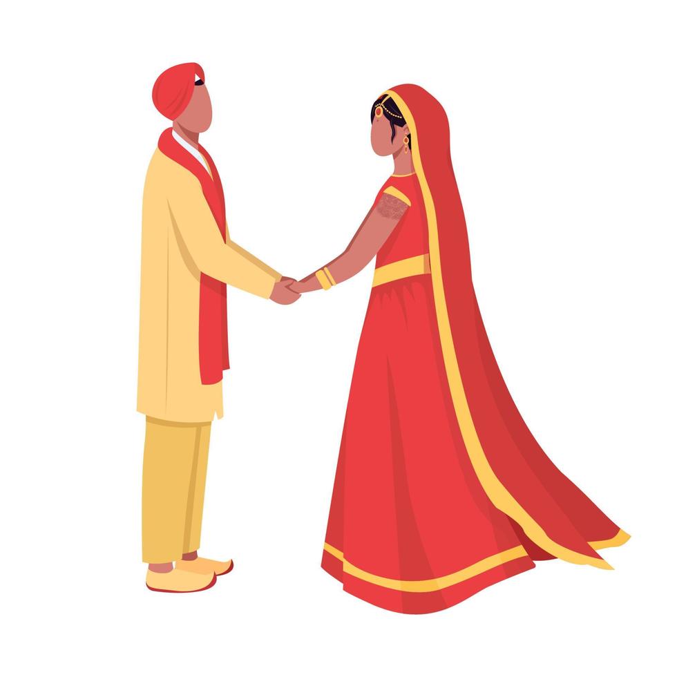 recién casados en ropa tradicional personajes vectoriales de color semi plano vector