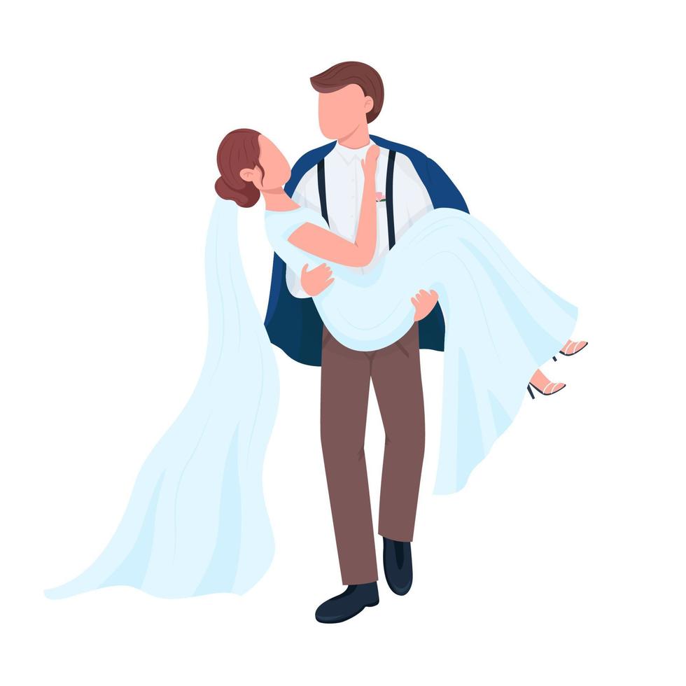 Groom carrying bride semi flat color vector characters