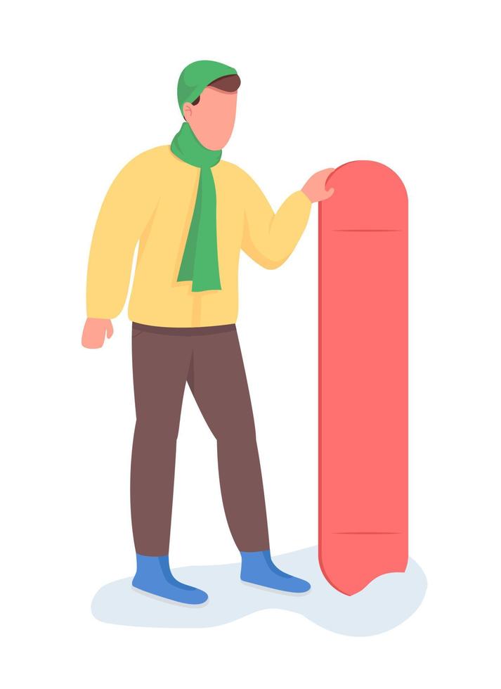 Man stand with snowboard semi flat color vector character