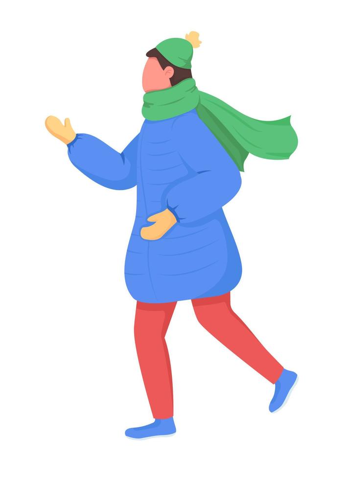 Happy man in winter coat semi flat color vector character