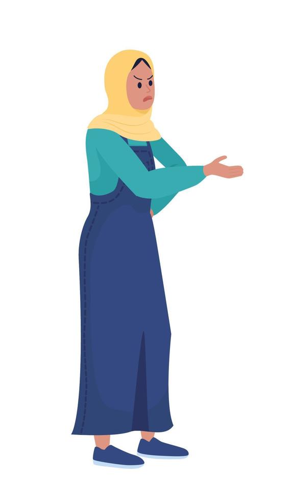 Young woman criticizing semi flat color vector character