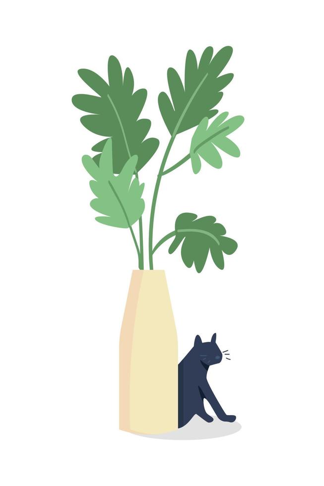 Houseplant with kitten semi flat color vector object