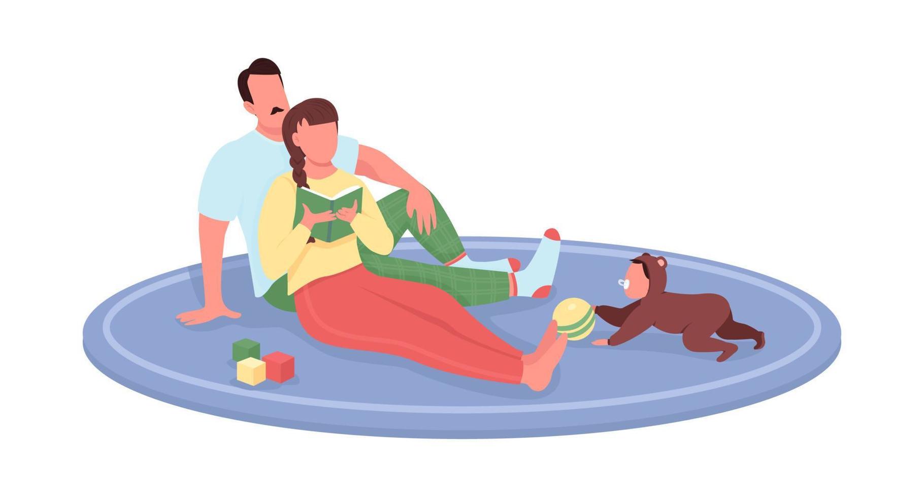 Parents with baby at home semi flat color vector characters