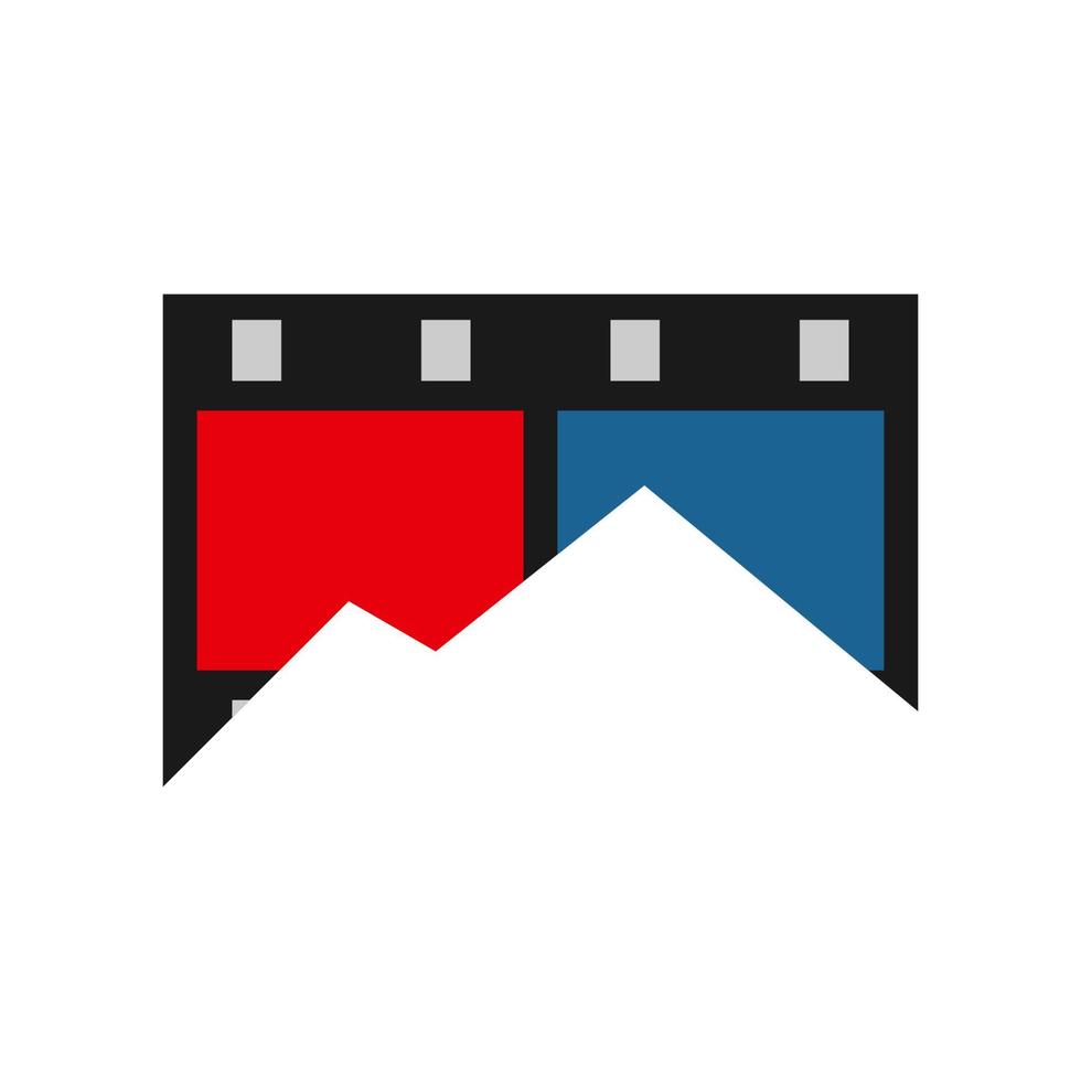 gráfico de vector de ilustración de película de montaña azul y roja. perfecto para usar en el logo de cine