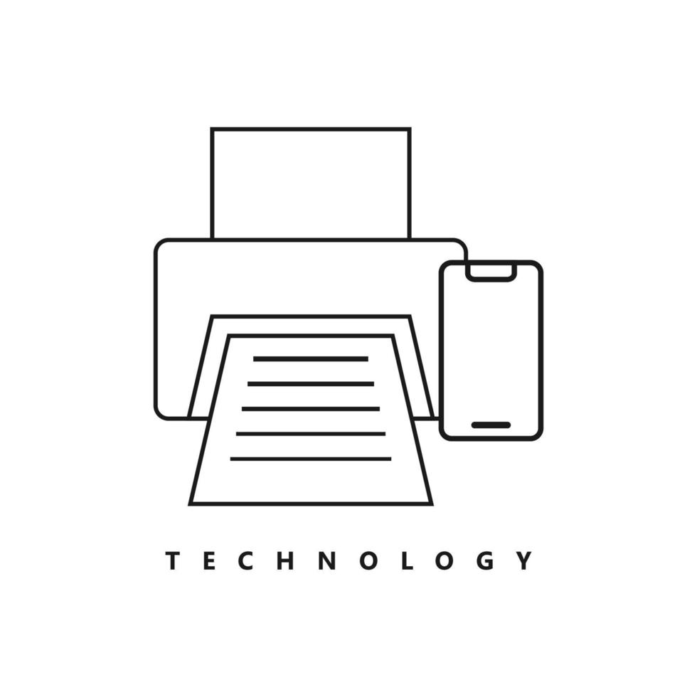 Ilustración vectorial gráfico del logotipo de la impresora de papel y teléfono inteligente de línea. perfecto para usar en empresas de tecnología vector