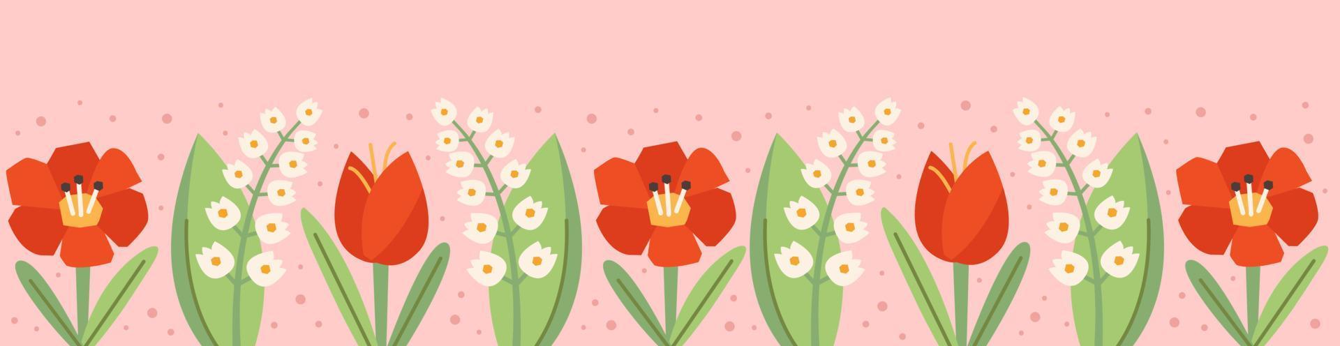 Happy Easter illustration banner greeting card design element flowers nature poppy flower snowdrop tulip vector