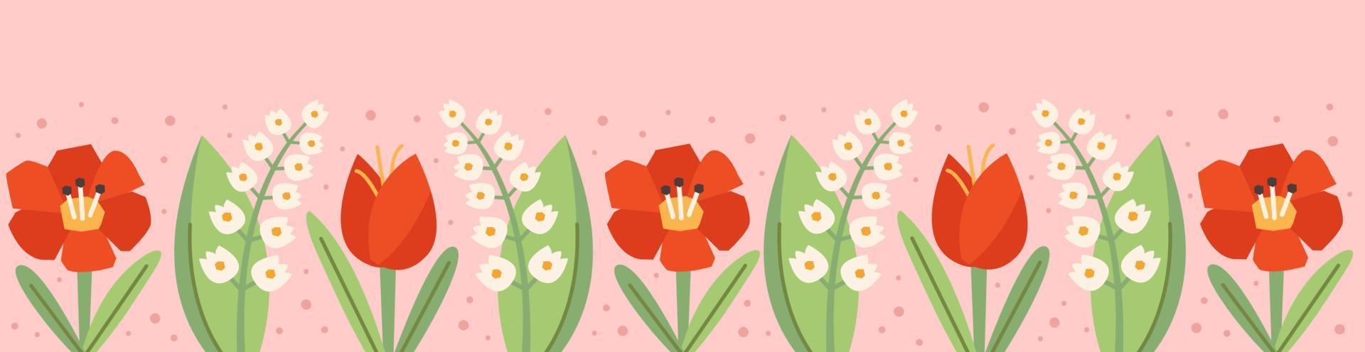 feliz pascua ilustración banner tarjeta de felicitación elemento de diseño flores naturaleza amapola flor campanilla tulipán vector