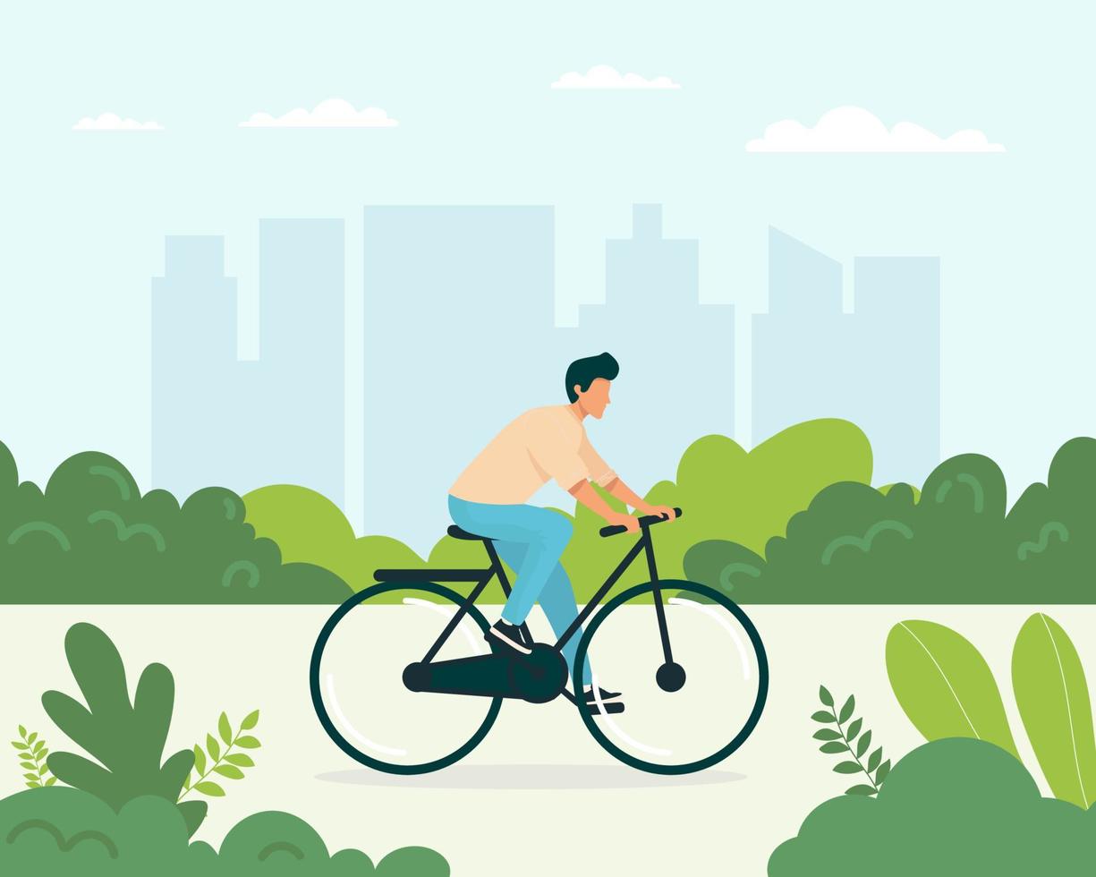 persona montando en bicicleta ilustración vectorial plana. niña montando un vehículo eléctrico ecológico en la ciudad. vector